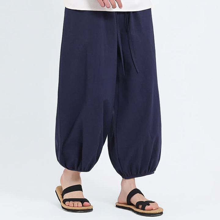 Buddha Stones Pantalon sarouel d'été décontracté à cordon de serrage, couleur unie, court, style Tang, avec poches - image 14