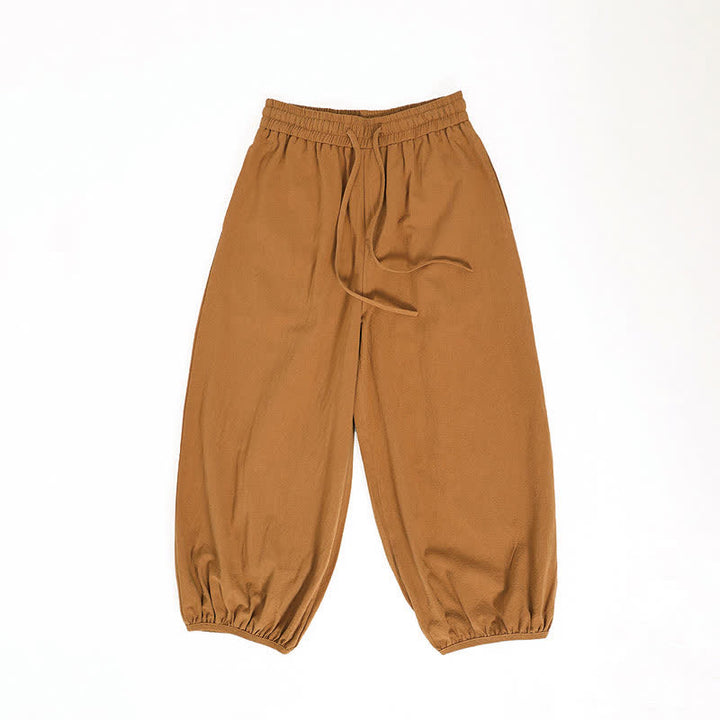 Buddha Stones Pantalon sarouel d'été décontracté à cordon de serrage, couleur unie, court, style Tang, avec poches - image 23
