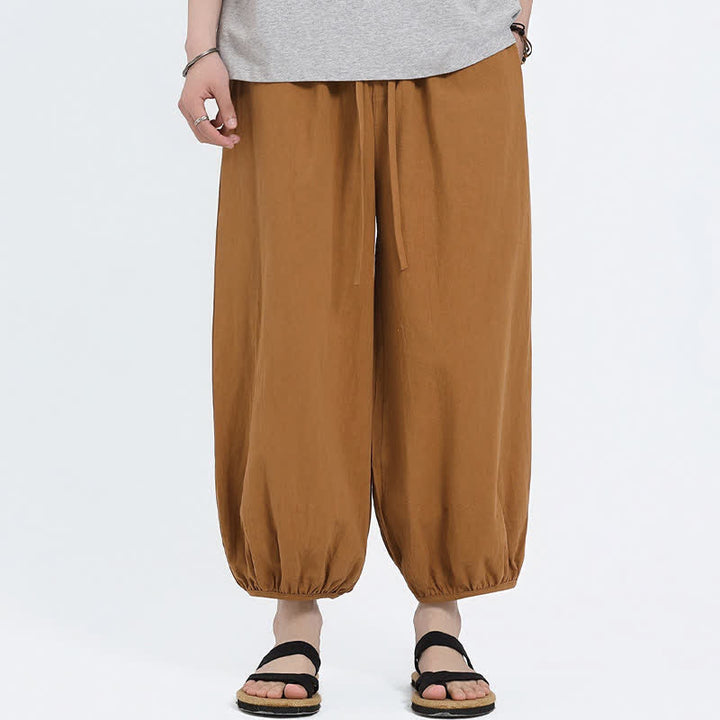 Buddha Stones Pantalon sarouel d'été décontracté à cordon de serrage, couleur unie, court, style Tang, avec poches - image 21
