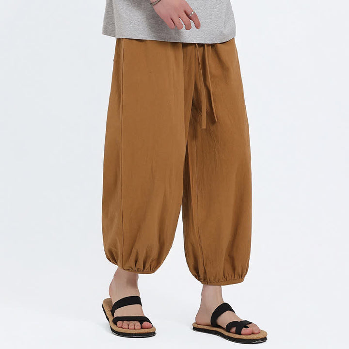 Buddha Stones Pantalon sarouel d'été décontracté à cordon de serrage, couleur unie, court, style Tang, avec poches - image 18
