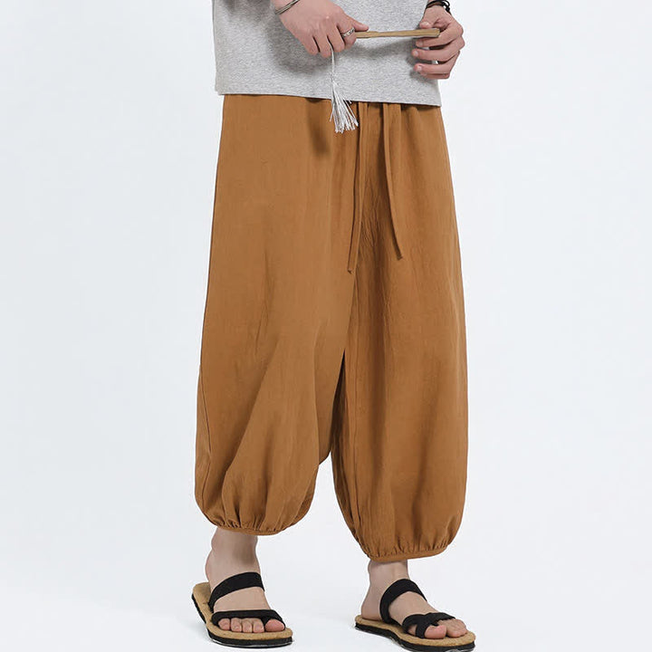Buddha Stones Pantalon sarouel d'été décontracté à cordon de serrage, couleur unie, court, style Tang, avec poches - image 16