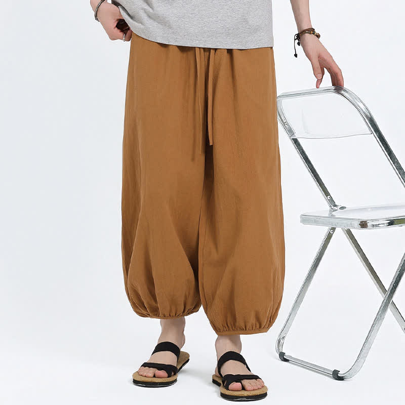 Buddha Stones Pantalon sarouel d'été décontracté à cordon de serrage, couleur unie, court, style Tang, avec poches - image 22
