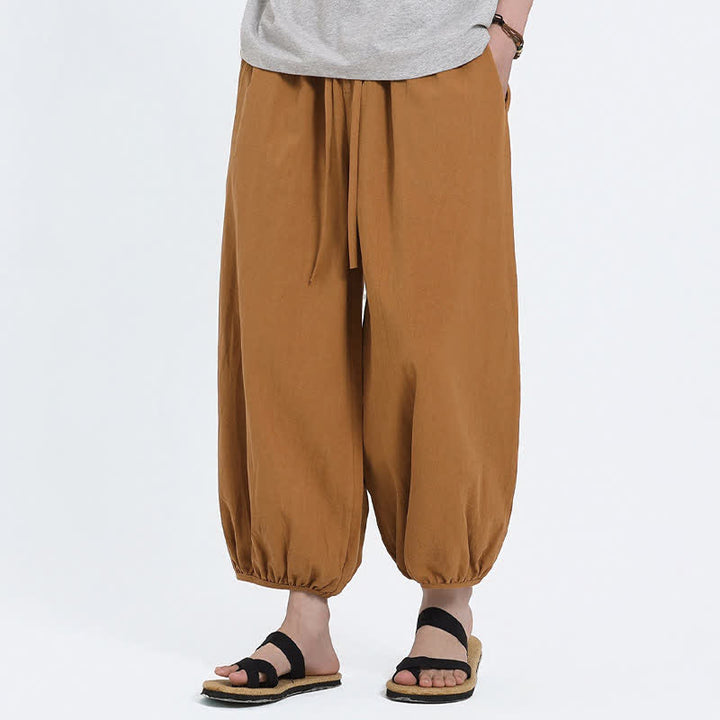 Buddha Stones Pantalon sarouel d'été décontracté à cordon de serrage, couleur unie, court, style Tang, avec poches - image 20