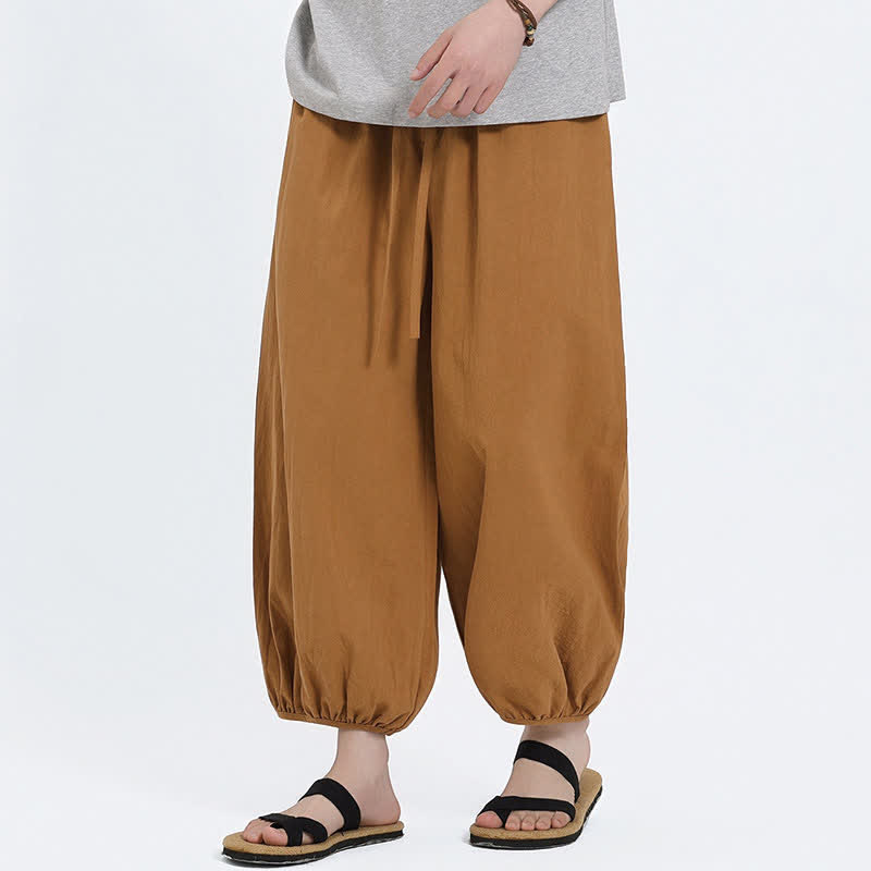 Buddha Stones Pantalon sarouel d'été décontracté à cordon de serrage, couleur unie, court, style Tang, avec poches - image 17
