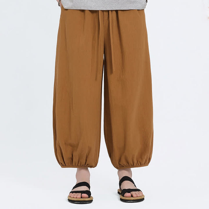 Buddha Stones Pantalon sarouel d'été décontracté à cordon de serrage, couleur unie, court, style Tang, avec poches - verge d'or - US/UK/AU46，EU56 (5XL) - image 15