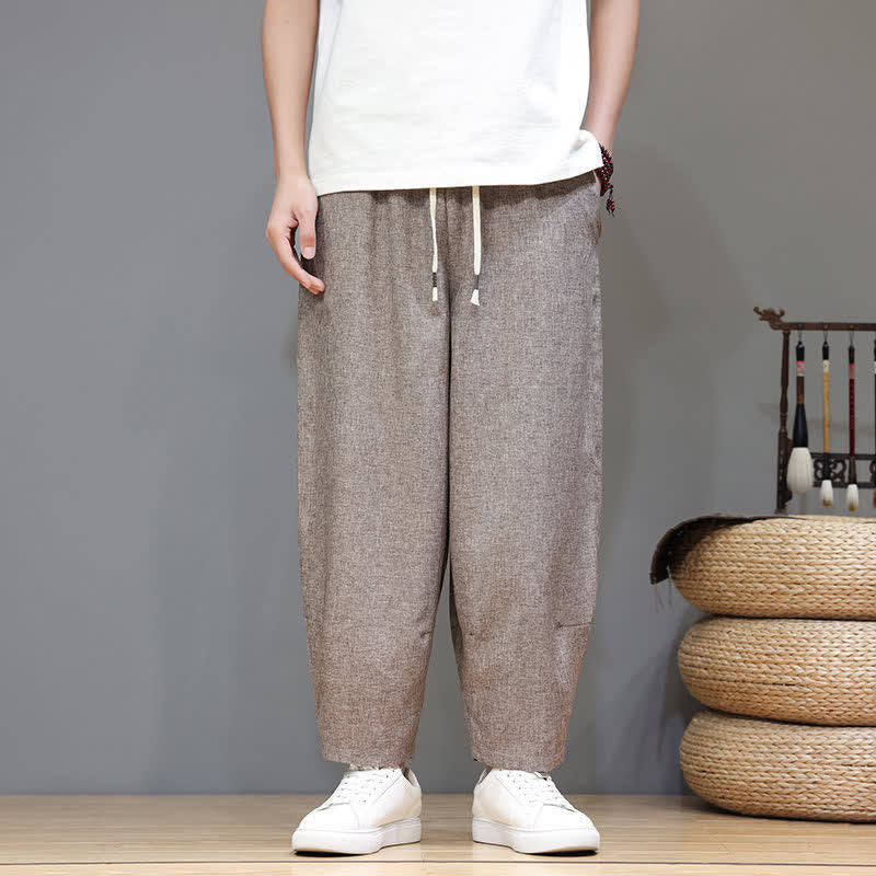Buddha Stones Pantalon court uni décontracté d'été à cordon de serrage, coupe fuselée, avec poches, style minimaliste. - image 1
