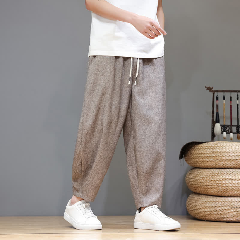 Buddha Stones Pantalon court uni décontracté d'été à cordon de serrage, coupe fuselée, avec poches, style minimaliste. - Tanné - US/UK/AU46, EU56 (5XL) - image 0