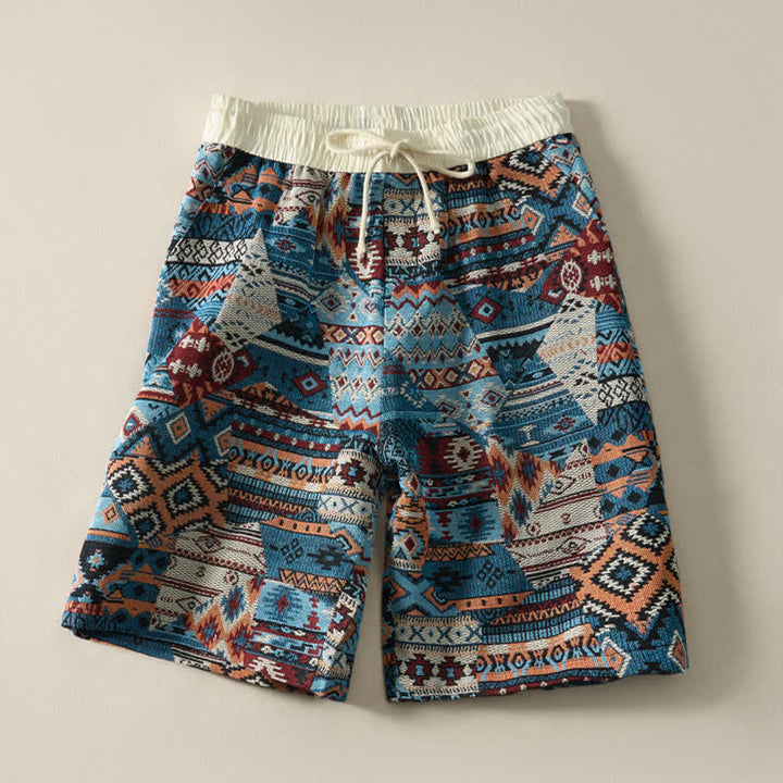 Short d'été bohème décontracté à cordon de serrage géométrique pour homme avec poches , Buddha Stones - SteelBlue - US/UK/AU46, EU56 (5XL) - image 0