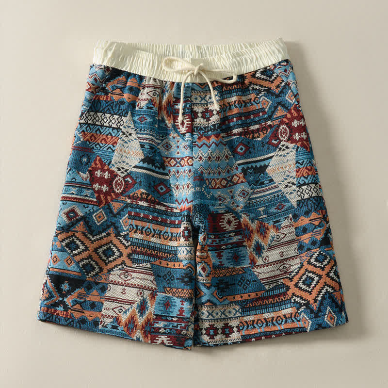 Short d'été bohème décontracté à cordon de serrage géométrique pour homme avec poches , Buddha Stones - image 1