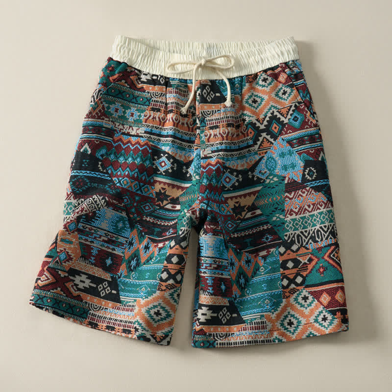Short d'été bohème décontracté à cordon de serrage géométrique pour homme avec poches , Buddha Stones - DarkCyan - US/UK/AU46, EU56 (5XL) - image 11