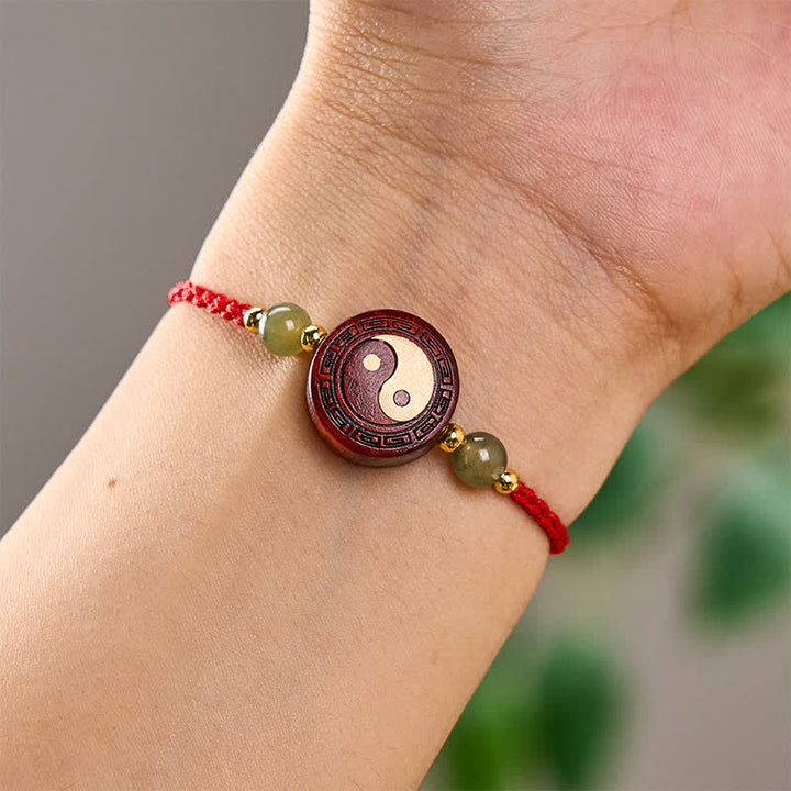 Buddha Stones Bracelet Yin-Yang en jade et bois de santal violet, fil rouge - image 8