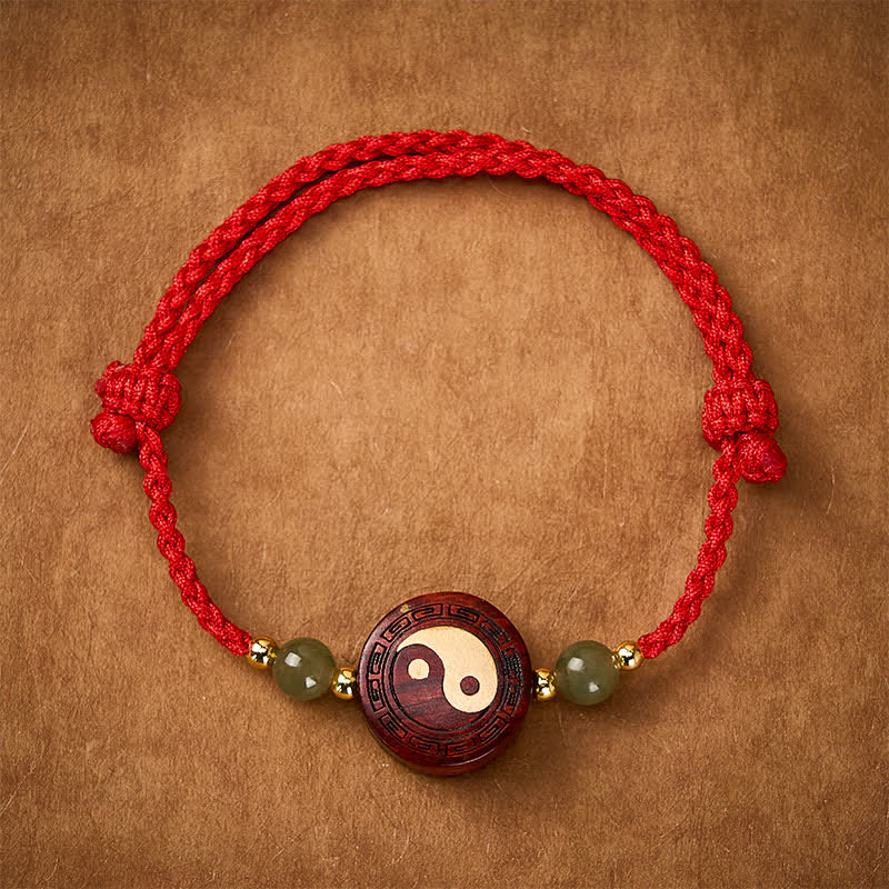Buddha Stones Bracelet Yin-Yang en jade et bois de santal violet, fil rouge - YinYang (Équilibre ♥ Harmonie) - image 0