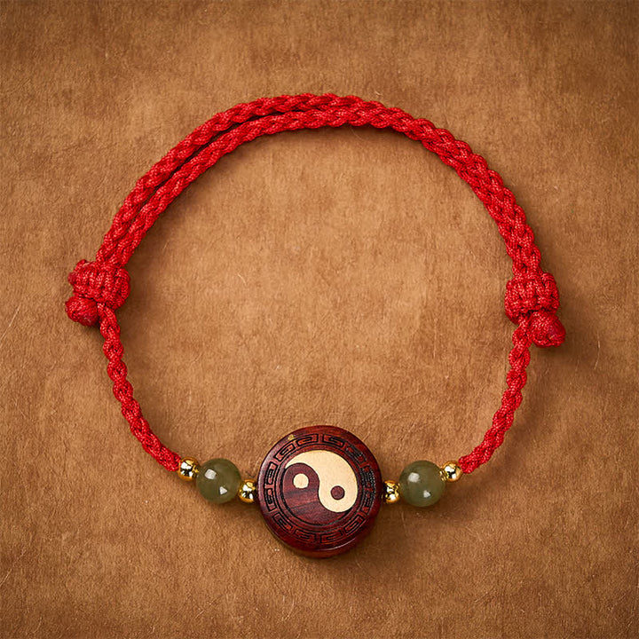 Buddha Stones Bracelet Yin-Yang en jade et bois de santal violet, fil rouge - YinYang (Équilibre ♥ Harmonie) - image 0