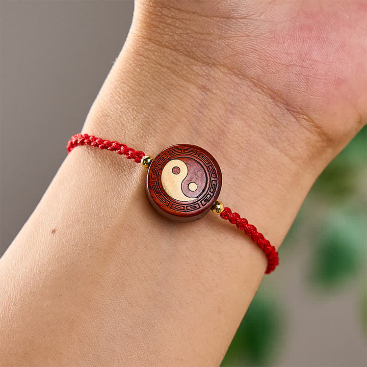 Buddha Stones Bracelet de protection Yin Yang en bois de santal violet et fil rouge - image 7