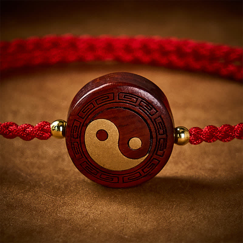 Buddha Stones Bracelet de protection Yin Yang en bois de santal violet et fil rouge - image 4