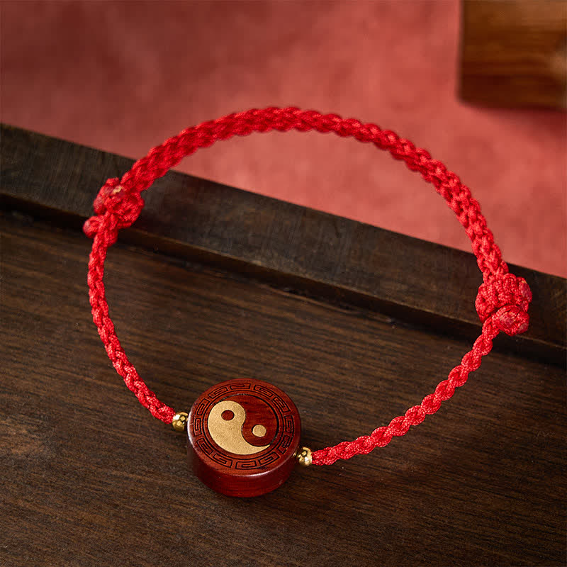 Buddha Stones Bracelet de protection Yin Yang en bois de santal violet et fil rouge - image 1