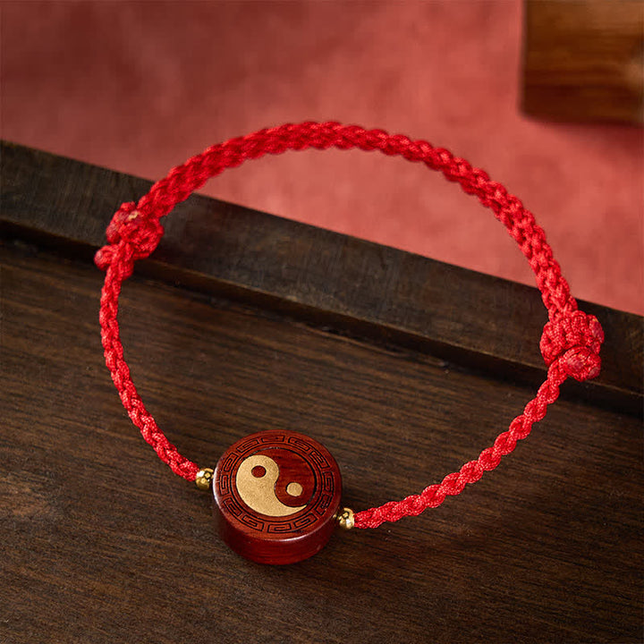 Buddha Stones Bracelet de protection Yin Yang en bois de santal violet et fil rouge - image 1