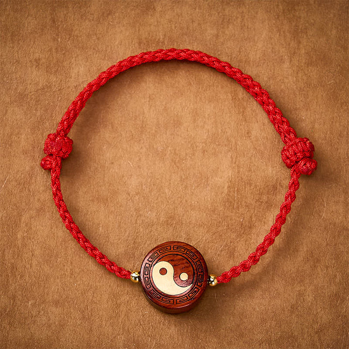 Buddha Stones Bracelet de protection Yin Yang en bois de santal violet et fil rouge - Yin Yang (Équilibre ♥ Harmonie) - image 0