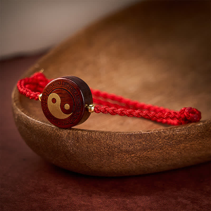 Buddha Stones Bracelet de protection Yin Yang en bois de santal violet et fil rouge - image 3