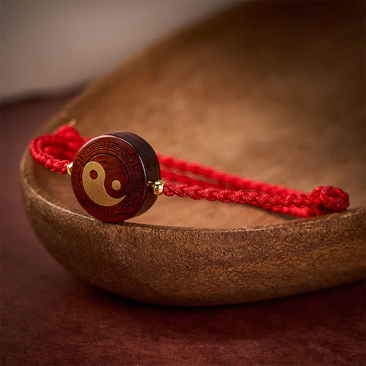 Buddha Stones Bracelet de protection Yin Yang en bois de santal violet et fil rouge - image 3