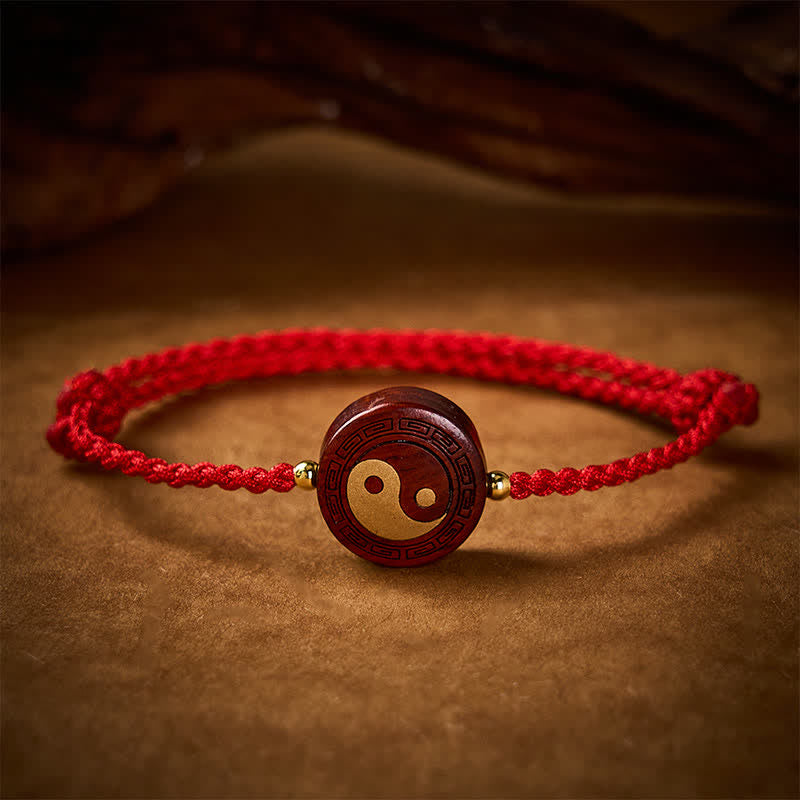 Buddha Stones Bracelet de protection Yin Yang en bois de santal violet et fil rouge - image 2