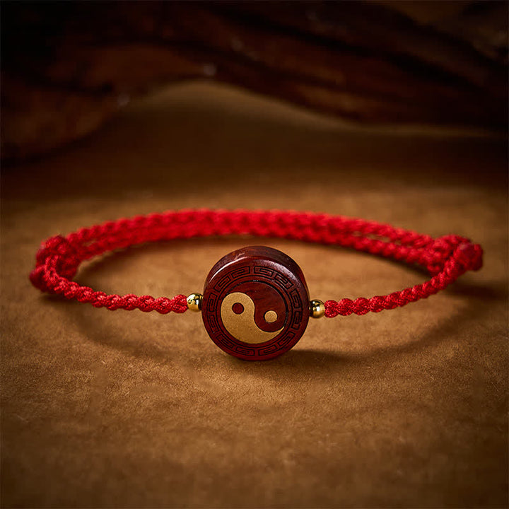 Buddha Stones Bracelet de protection Yin Yang en bois de santal violet et fil rouge - image 2