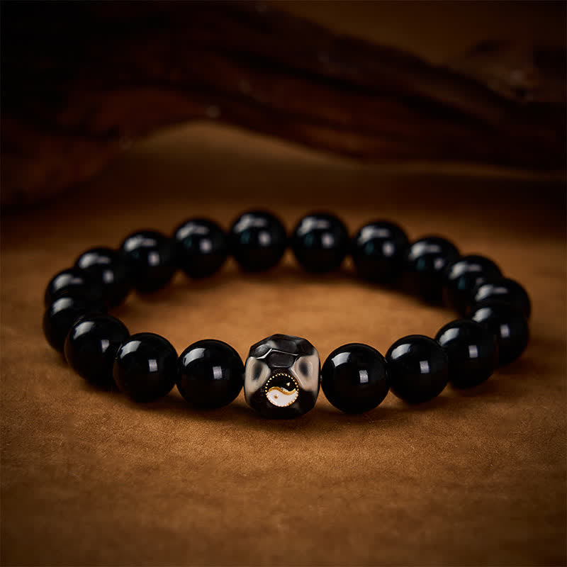 Buddha Stones Bracelet rond en agate tibétaine Yin Yang et perles de richesse - image 3