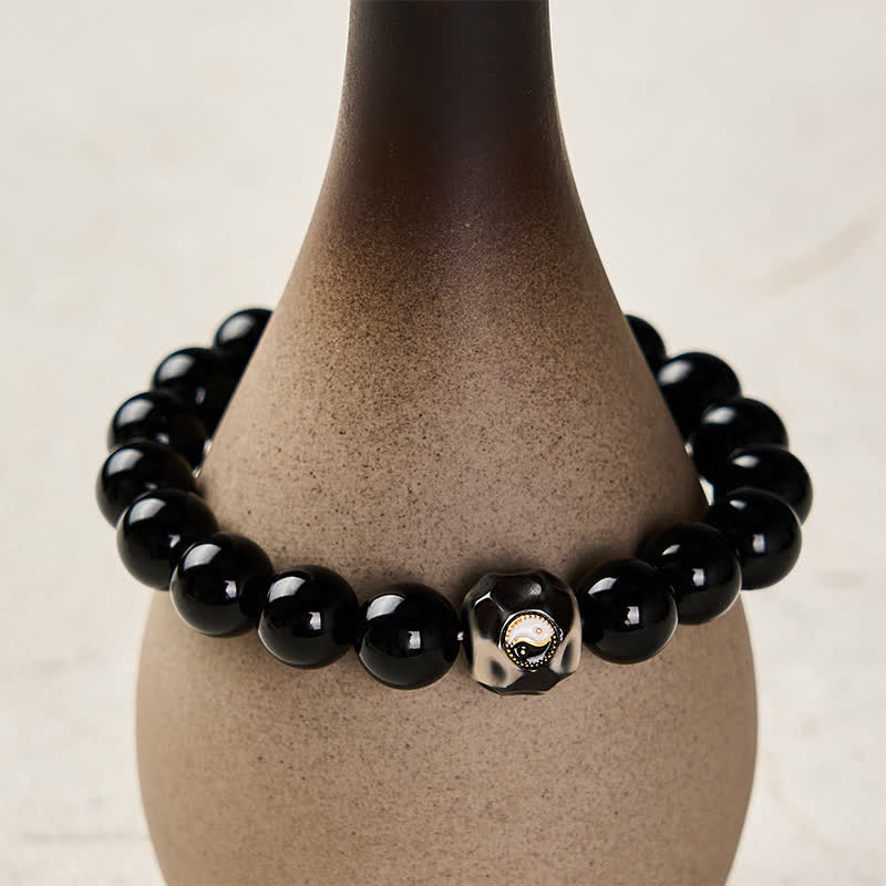 Buddha Stones Bracelet rond en agate tibétaine Yin Yang et perles de richesse - image 8