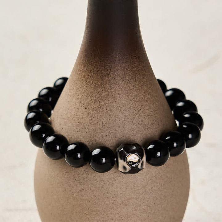 Buddha Stones Bracelet rond en agate tibétaine Yin Yang et perles de richesse - image 8