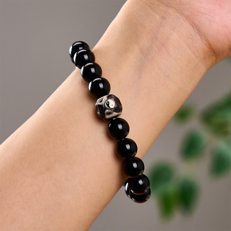 Buddha Stones Bracelet rond en agate tibétaine Yin Yang et perles de richesse - image 10