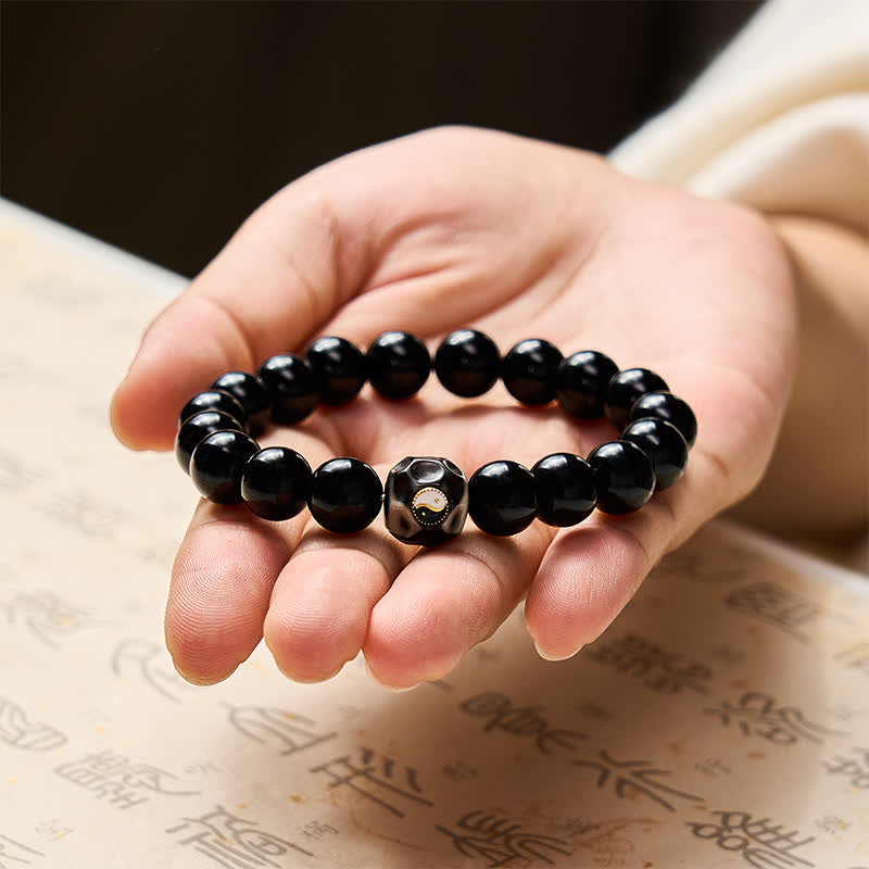 Buddha Stones Bracelet rond en agate tibétaine Yin Yang et perles de richesse - image 9
