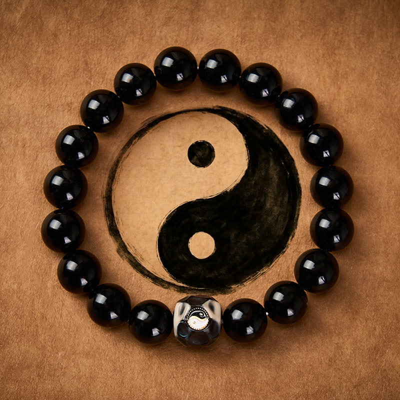 Buddha Stones Bracelet rond en agate tibétaine Yin Yang et perles de richesse - Yin Yang (Équilibre ♥ Harmonie) - image 0