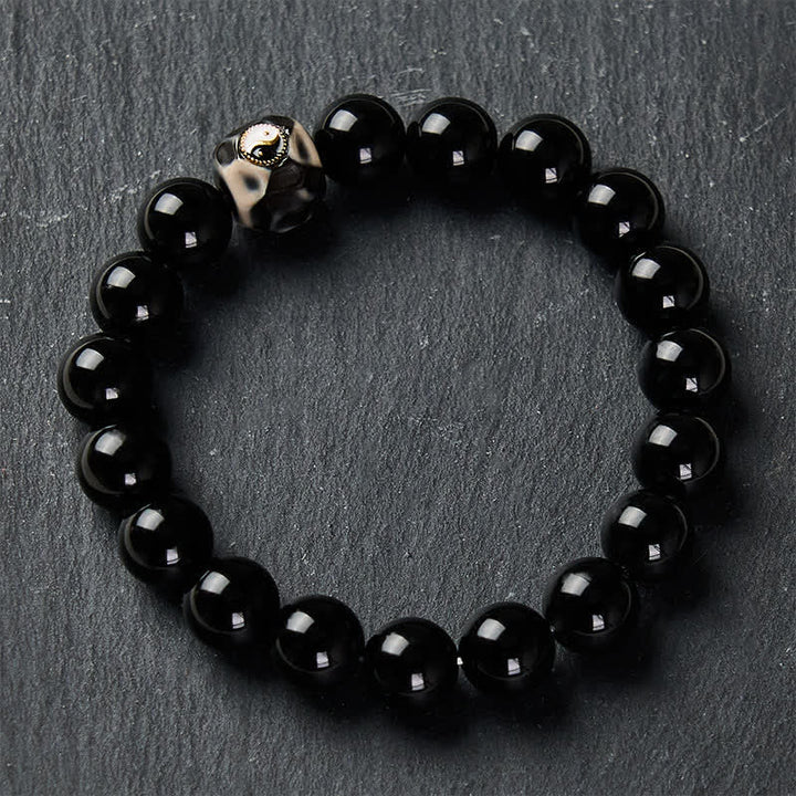 Buddha Stones Bracelet rond en agate tibétaine Yin Yang et perles de richesse - image 2