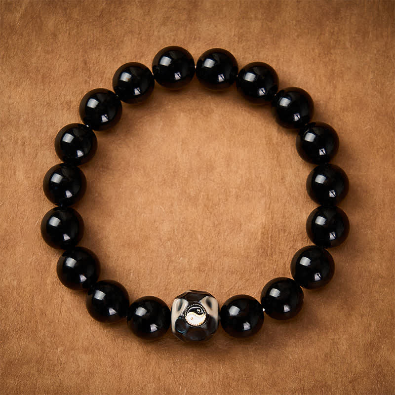 Buddha Stones Bracelet rond en agate tibétaine Yin Yang et perles de richesse - image 1