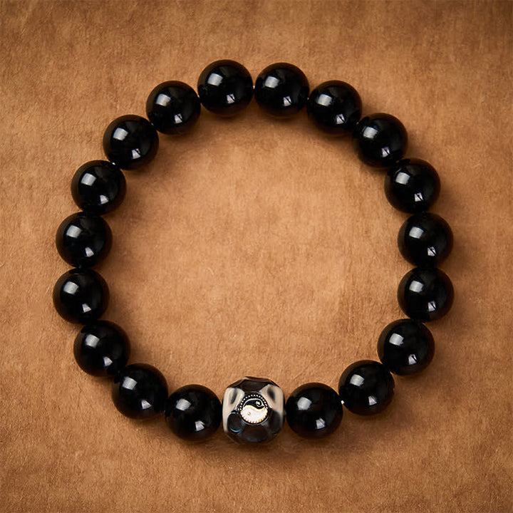 Buddha Stones Bracelet rond en agate tibétaine Yin Yang et perles de richesse - image 1