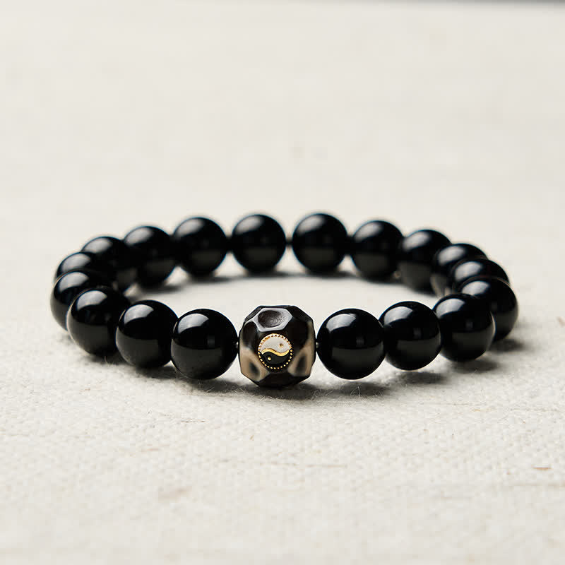 Buddha Stones Bracelet rond en agate tibétaine Yin Yang et perles de richesse - image 4