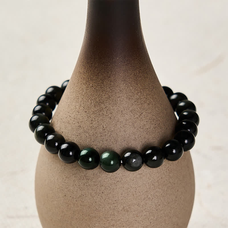 Buddha Stones Bracelet rond en obsidienne arc-en-ciel Yin Yang Balance, perles rondes - image 4
