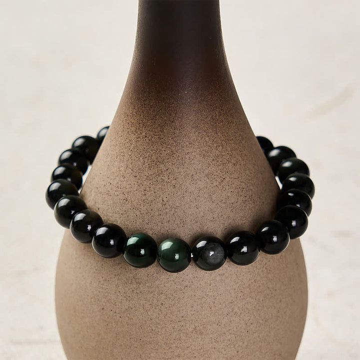 Buddha Stones Bracelet rond en obsidienne arc-en-ciel Yin Yang Balance, perles rondes - image 4