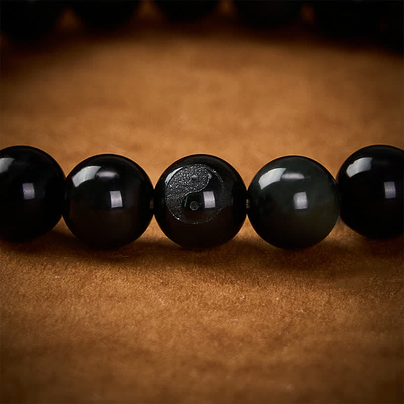 Buddha Stones Bracelet rond en obsidienne arc-en-ciel Yin Yang Balance, perles rondes - image 11