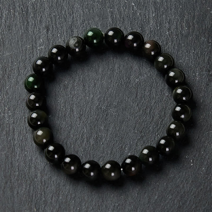 Buddha Stones Bracelet rond en obsidienne arc-en-ciel Yin Yang Balance, perles rondes - image 3