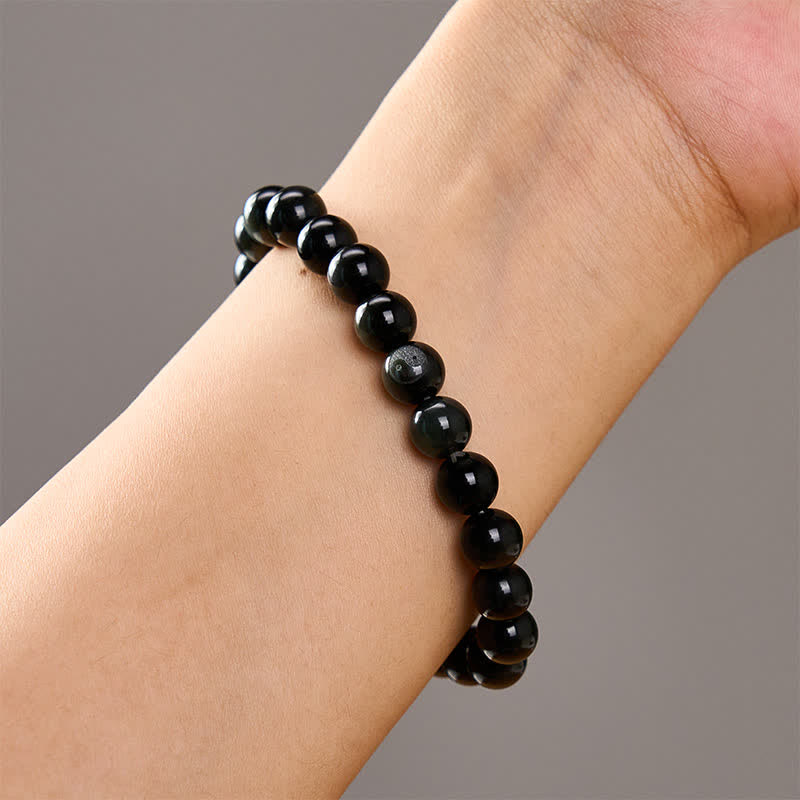 Buddha Stones Bracelet rond en obsidienne arc-en-ciel Yin Yang Balance, perles rondes - image 10