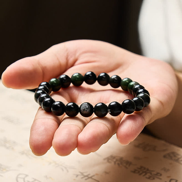 Buddha Stones Bracelet rond en obsidienne arc-en-ciel Yin Yang Balance, perles rondes - image 9