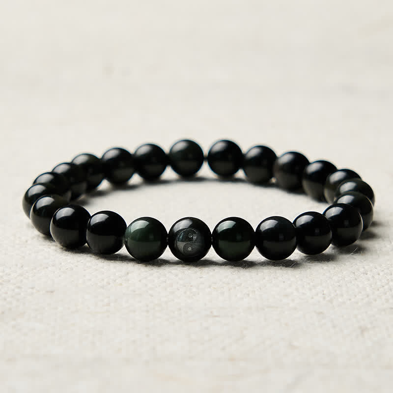 Buddha Stones Bracelet rond en obsidienne arc-en-ciel Yin Yang Balance, perles rondes - image 8