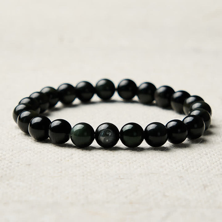Buddha Stones Bracelet rond en obsidienne arc-en-ciel Yin Yang Balance, perles rondes - image 8