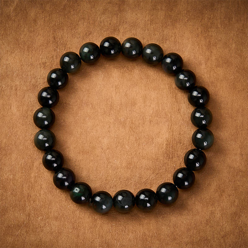 Buddha Stones Bracelet rond en obsidienne arc-en-ciel Yin Yang Balance, perles rondes - image 2