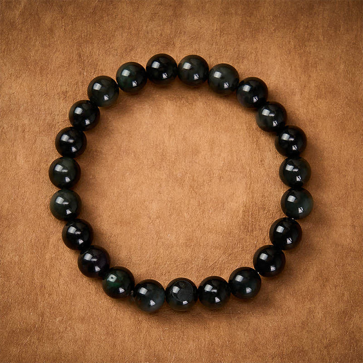 Buddha Stones Bracelet rond en obsidienne arc-en-ciel Yin Yang Balance, perles rondes - image 2