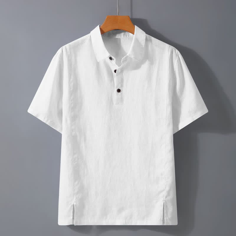 Buddha Stones Chemises à manches courtes pour hommes, style minimaliste décontracté d'été, boutonnées, unies - Blanc - US/UK/AU44, EU54 (4XL) - image 5