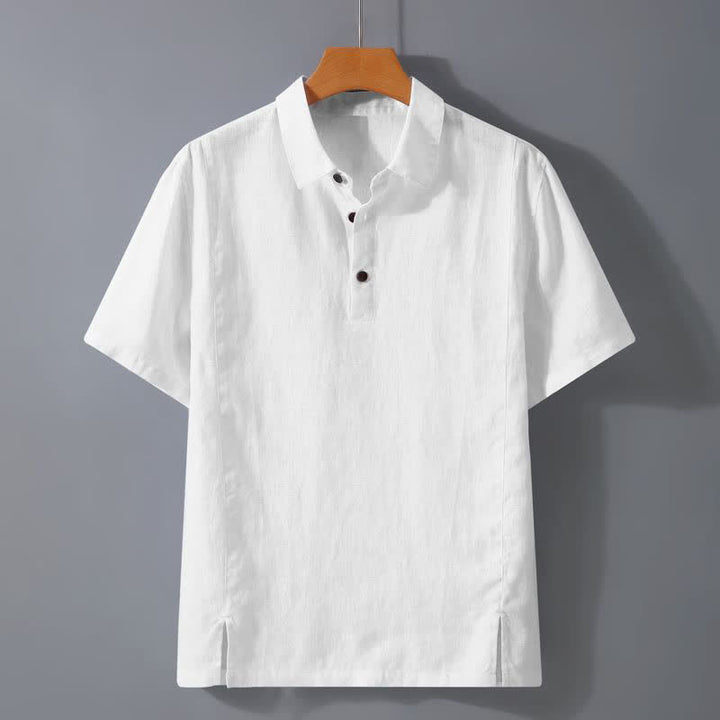 Buddha Stones Chemises à manches courtes pour hommes, style minimaliste décontracté d'été, boutonnées, unies - Blanc - US/UK/AU44, EU54 (4XL) - image 5