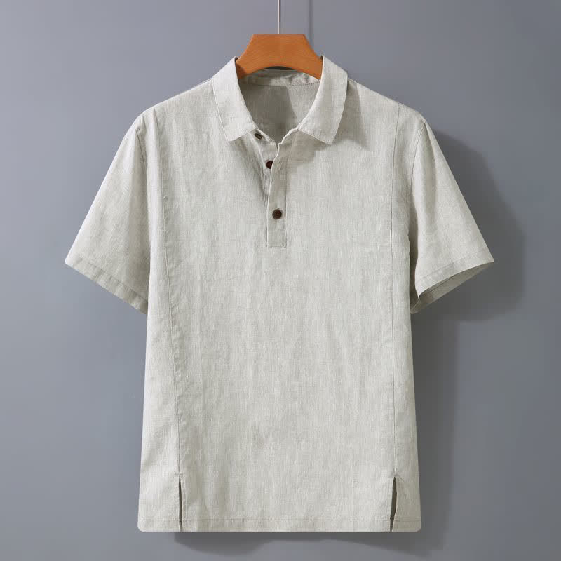 Buddha Stones Chemises à manches courtes pour hommes, style minimaliste décontracté d'été, boutonnées, unies - Lin - US/UK/AU44, EU54 (4XL) - image 0