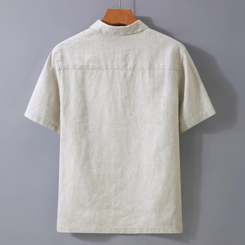 Buddha Stones Chemises à manches courtes pour hommes, style minimaliste décontracté d'été, boutonnées, unies - image 1